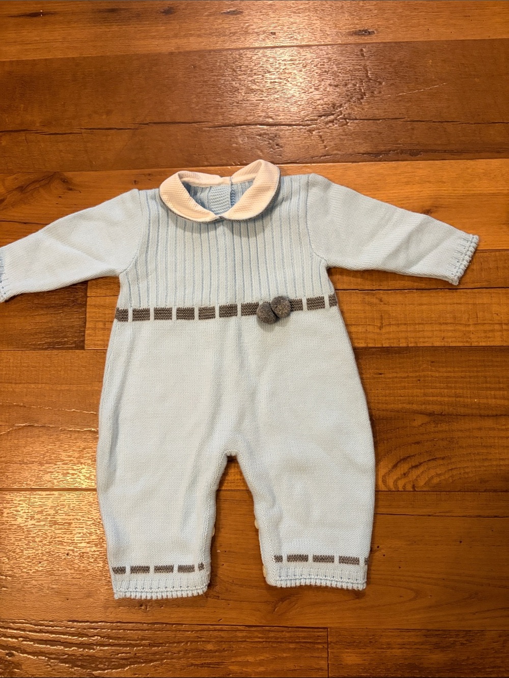 Vintage Knitted Light Blue Baby Romper Jumpsuit 12-18 Months EUC